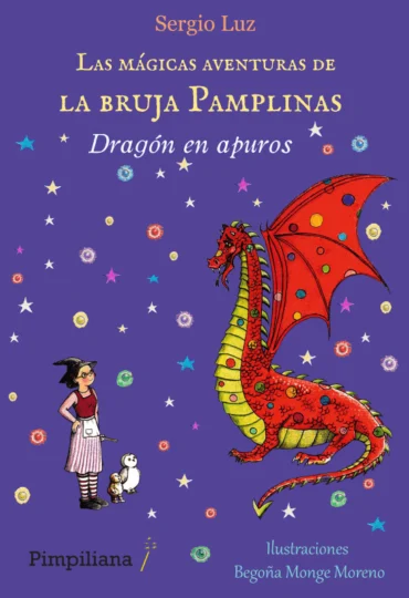 Portada del libro Dragón en apuros, libro 2 de la colección Las mágicas aventuras de la bruja Pamplinas, de Sergio Luz