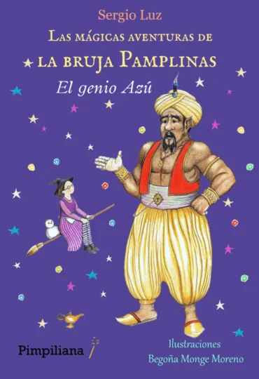 Portada del libro El genio Azú, libro 4 de la colección Las mágicas aventuras de la bruja Pamplinas, de Sergio Luz