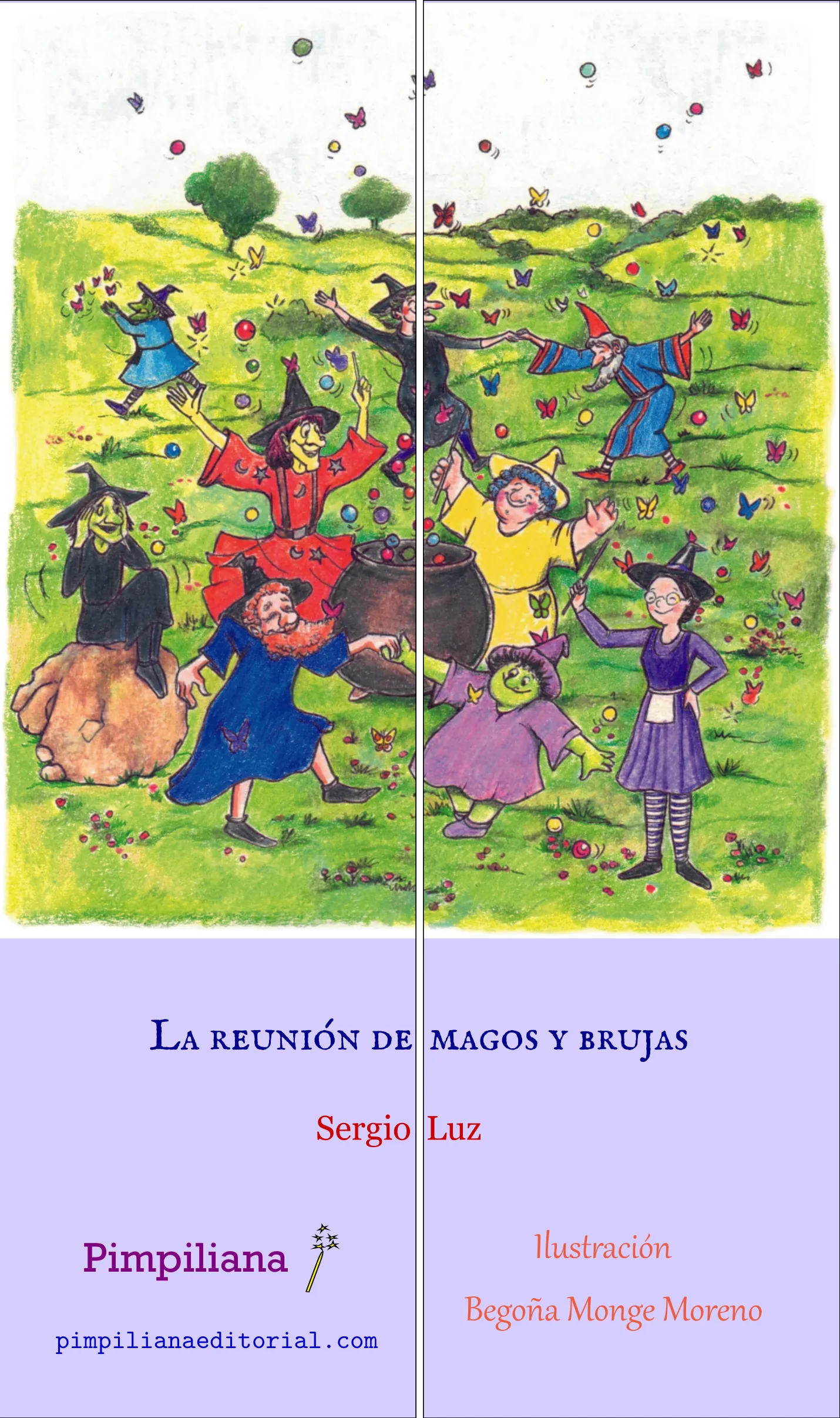 Marcapáginas puzzle de dos piezas: La reunión de magos y brujas 11D2 con brujas, magos y mariposas.