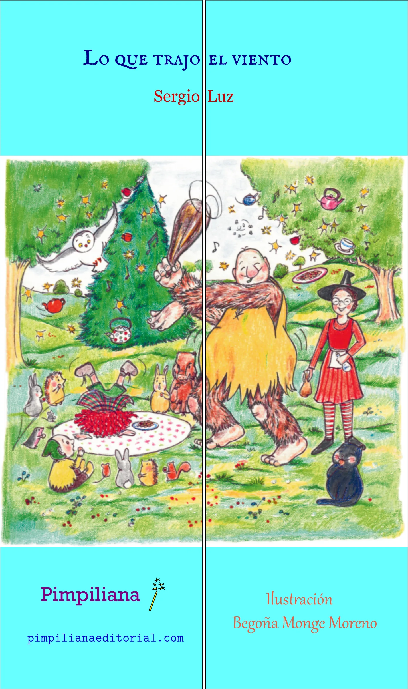 Marcapáginas puzzle de dos piezas: Lo que trajo el viento 14D2. Con bruja, troll, gnomo, duende Fábulus y animalitos.